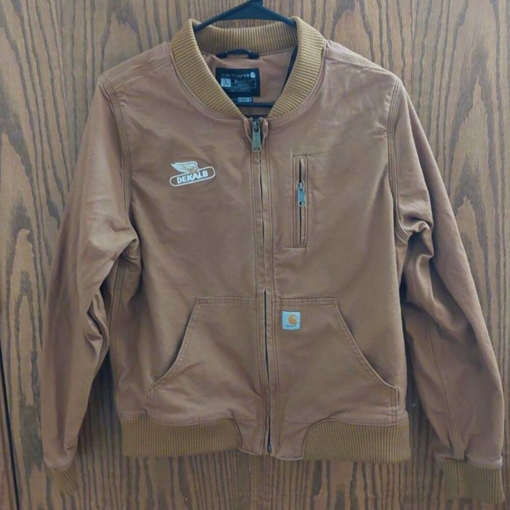 Carhartt Rugged Flex Youth L Brown Canvas Work Jacket Dekalb Logo